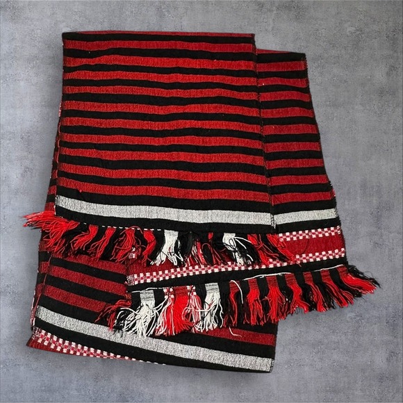 Handmade Ethiopian‎ Dorze Cotton Scarf Netela Red Black Tribal Woven Fringe - Picture 4 of 4